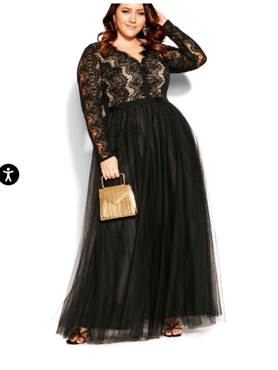City Chic Dresses & Skirts - City Chic Black Lace & Tulle Evening Gown with Gold Accent
